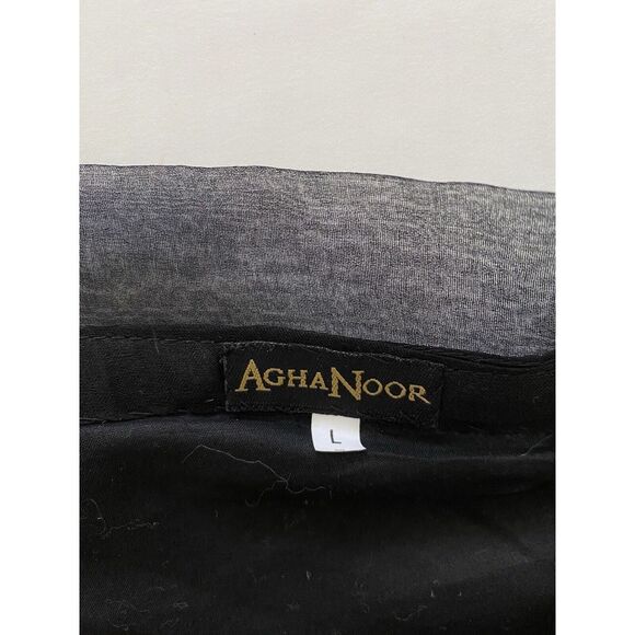 Agha Noor Silk Tunic Top Size L Black Embroidered V-Neck Whimsy Witchy Party - Picture 6 of 10